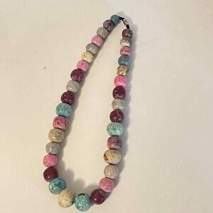 Vintage Heavy Beaded Necklace with Screw Clasp Colorful Pastel Rock-like Chunky